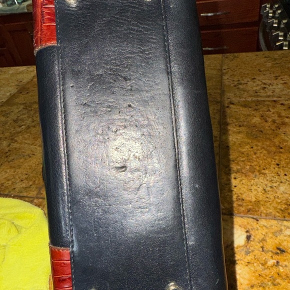 Brighton Croc Vtg Leather Satchel Embossed Classic Silver Trim Bag Purse - Picture 5 of 11